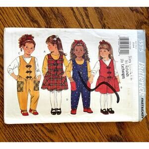 UNCUT Vintage 1990s Butterick 3575 Sewing Pattern Girls 2-4 Jumpsuit Jumper Top